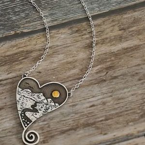 Bohemian Vintage Creative Love Mountain River Sun Heart Pendant Necklace